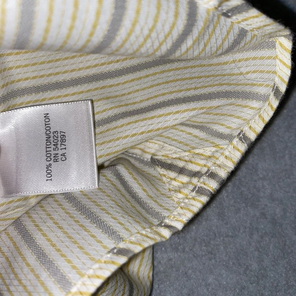 Banana Republic Button Up Shirt Men's L 16-16.5 Yellow Gray‎ Stripe Long Sleeve